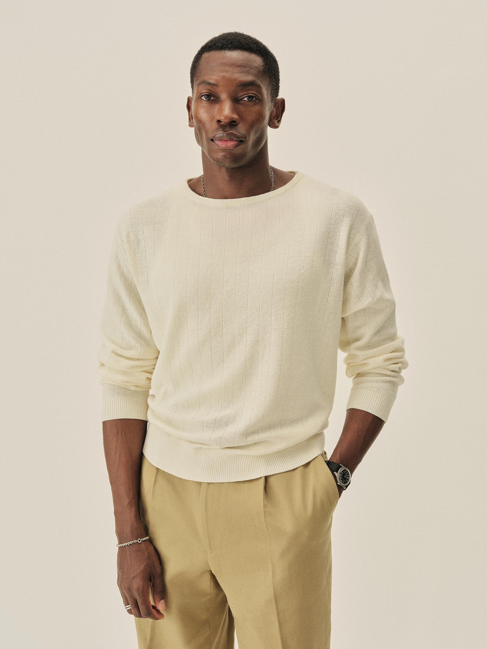White Yuma Rib L/S Crew