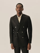 Linen Herringbone Hollywood Double Breasted Blazer