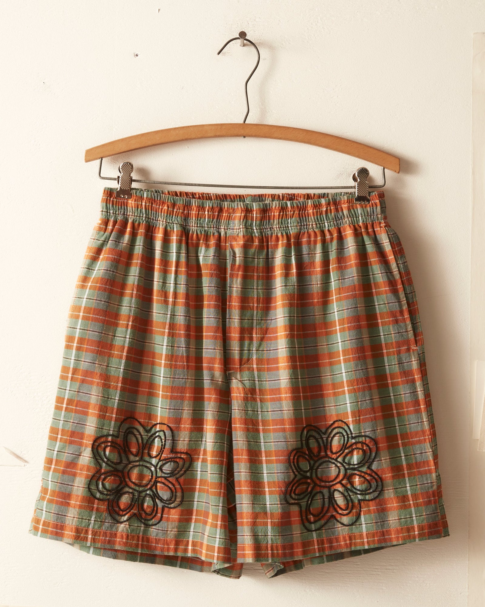Beaded Floral Madras Shorts