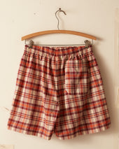 Beaded Floral Madras Shorts Red