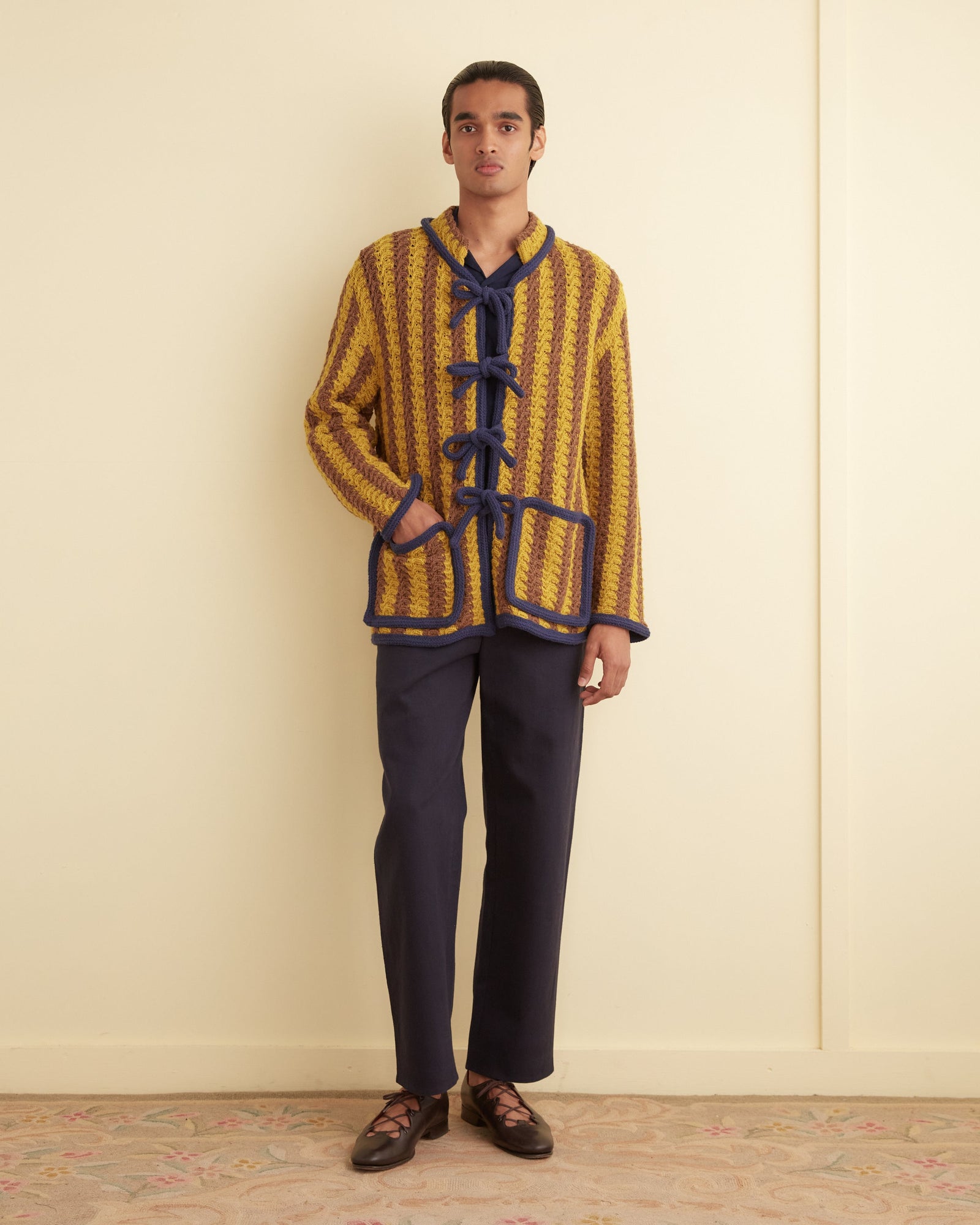 Bold Stripe Cardigan Gold