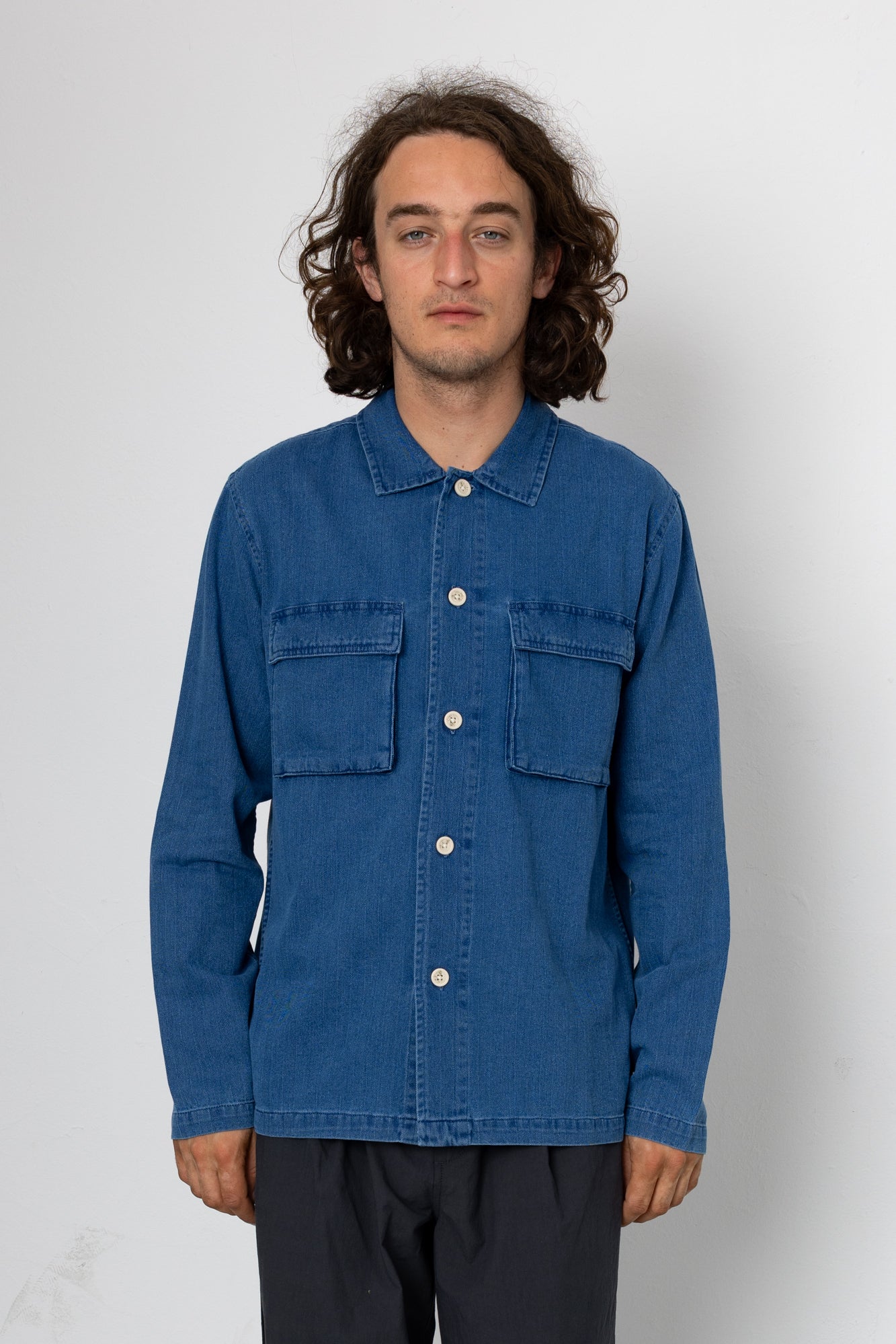 Bones Overshirt - Indigo Herringbone