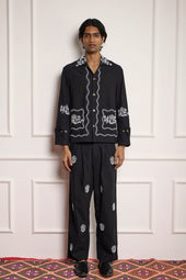 Bead Embroidered Wide Leg Pants