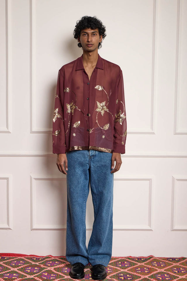 Sequin Embroidered Silk Shirt