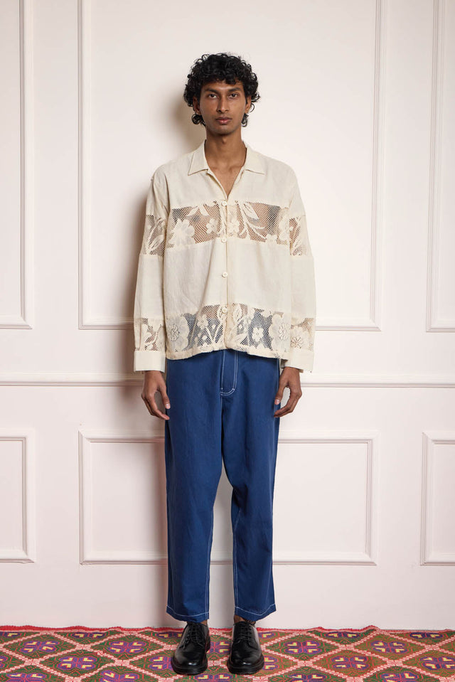 Lace Patchwork Shirt - Cream