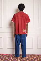 Hand Embroidered Shirt Red