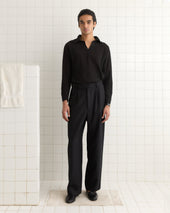 Boxy Long Sleeve Polo - Black