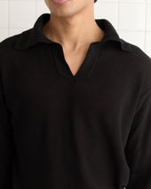 Boxy Long Sleeve Polo - Black