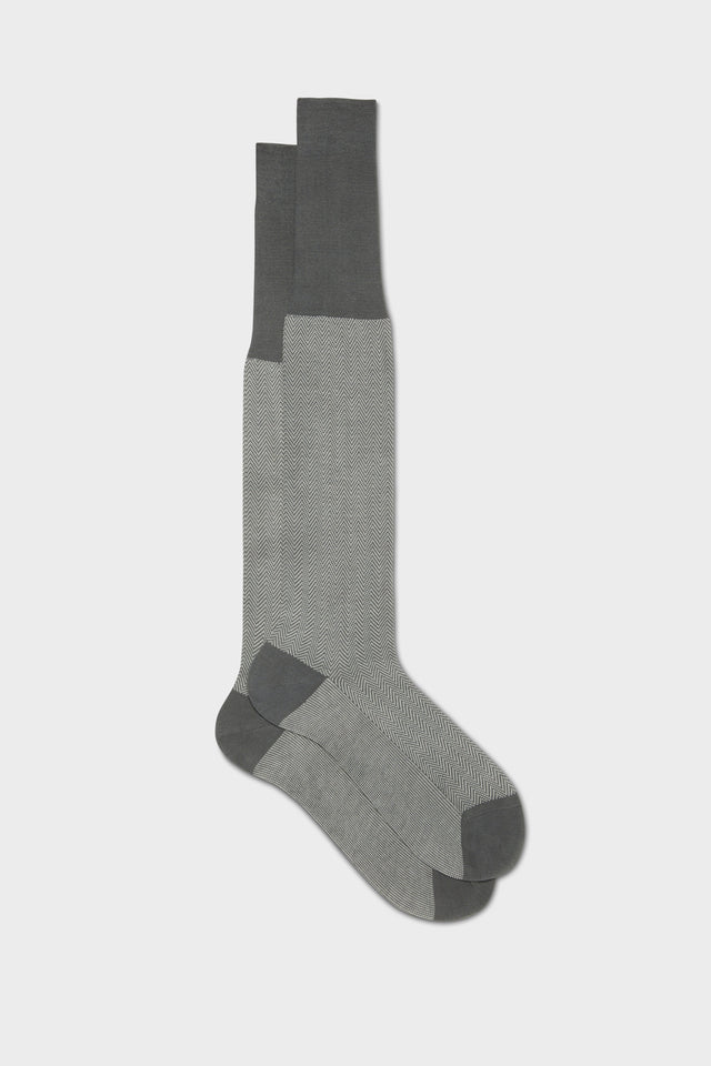 CALZA GIULIO. 100% COTONE, CHEVRON, MEDIUM GREY.