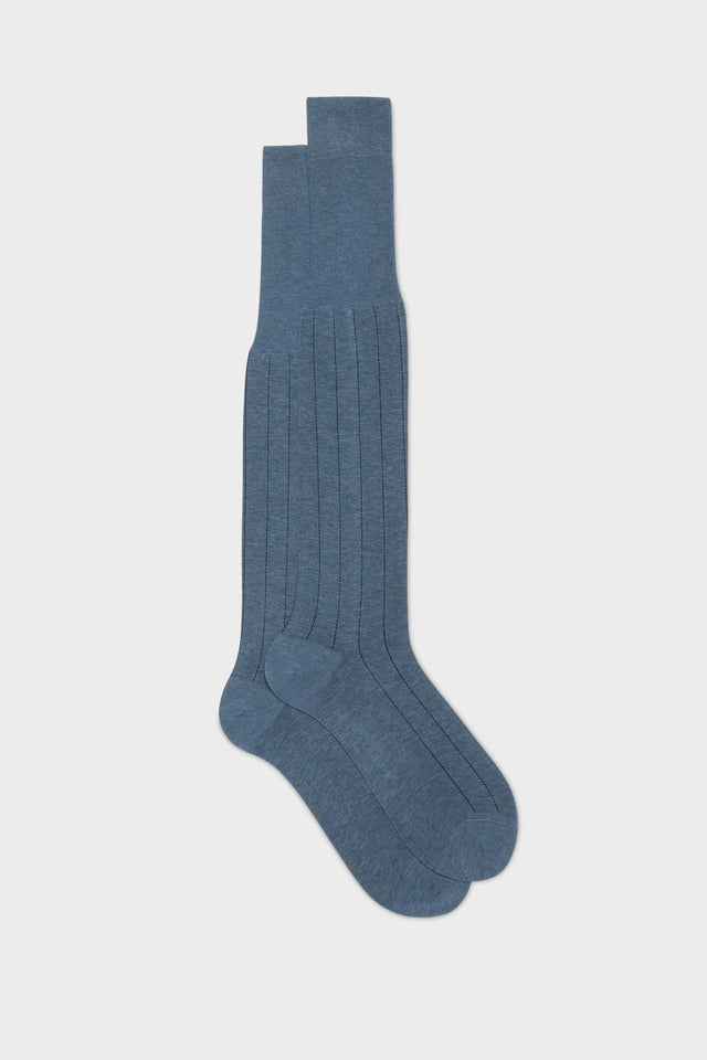 CALZA LEONE. 100% COTONE, GESSATO, MID BLUE.