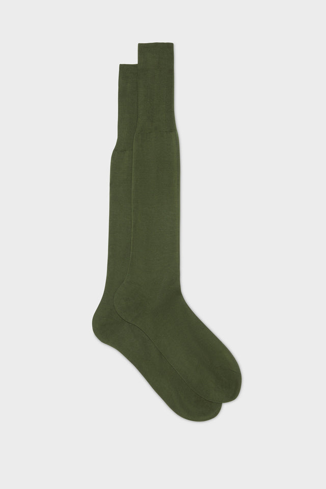 CALZA LORENZO. 100% COTONE, TINTA UNITA, OLIVE.