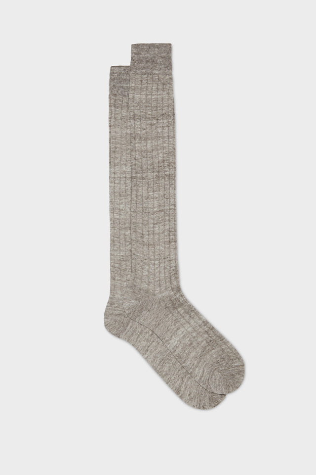 CALZA VALERIO. 90% LINO, 10% NYLON, TINTA UNITA, BROWN.