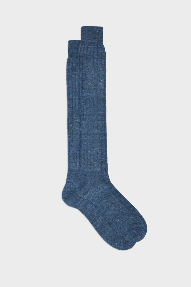 CALZA VALERIO. 90% LINO, 10% NYLON, TINTA UNITA, JEANS.