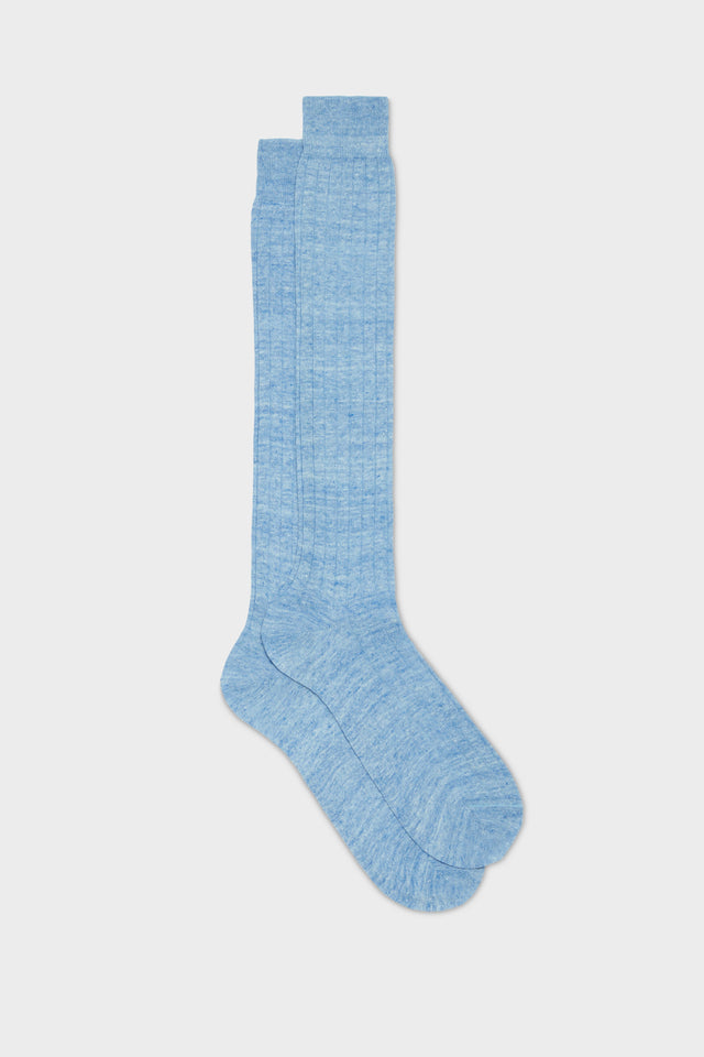 CALZA VALERIO. 90% LINO, 10% NYLON, TINTA UNITA, SKY.