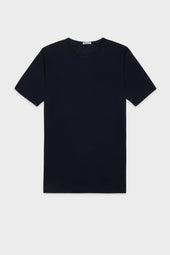 MAGLIA GIROCOLLO IN COTONE ELASTICIZZATO, MANICA CORTA, NAVY.