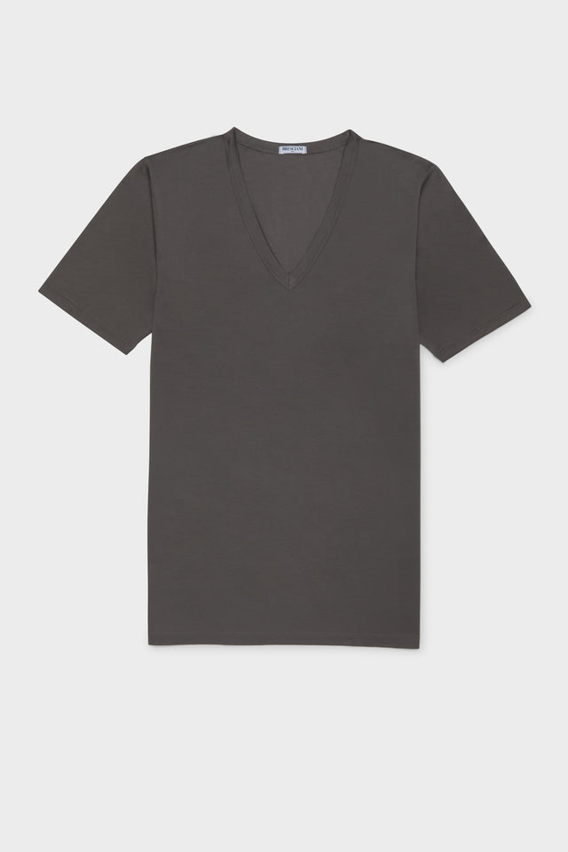 MAGLIA SCOLLO V. 100% COTONE, MANICA CORTA, GREY.