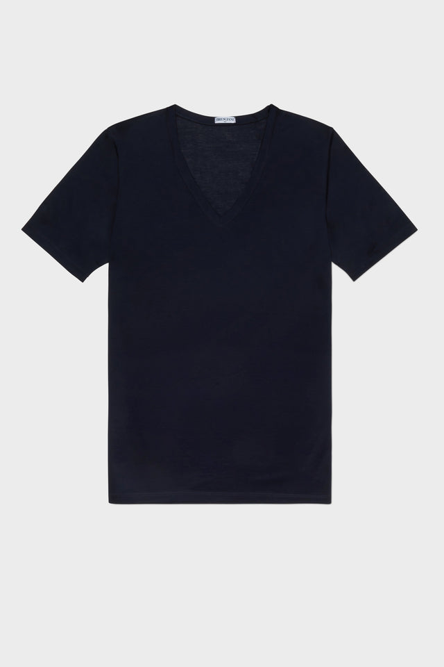 MAGLIA SCOLLO V. 100% COTONE, MANICA CORTA, NAVY.
