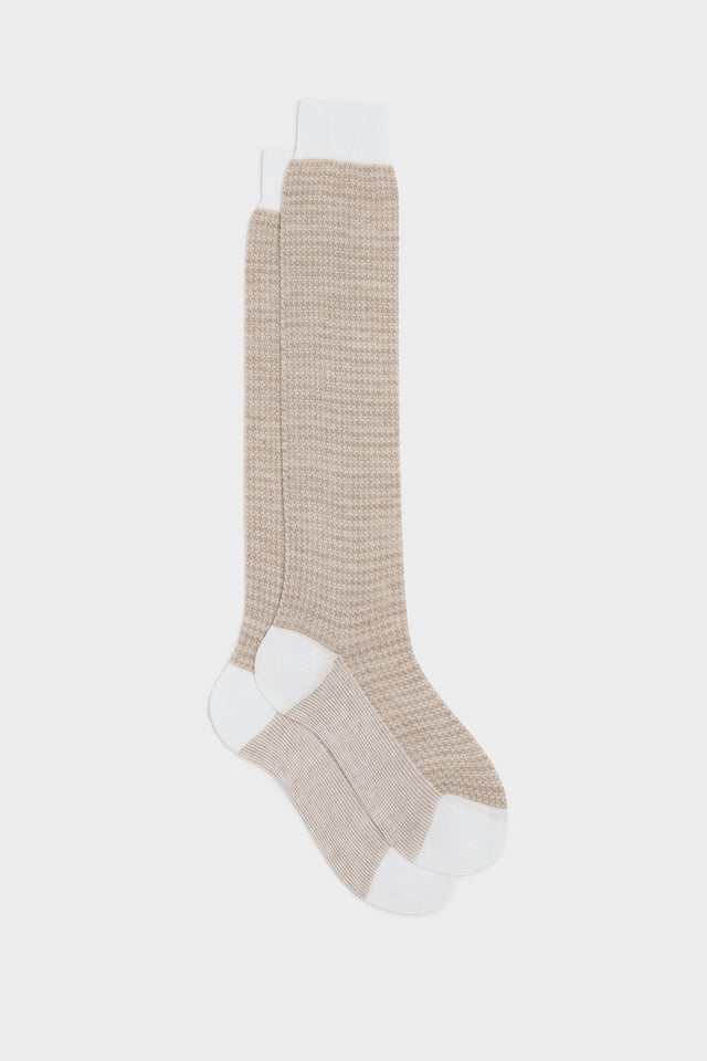 CALZA ATTILIO. 75% COTONE 25% LINO, WHITE-BEIGE.