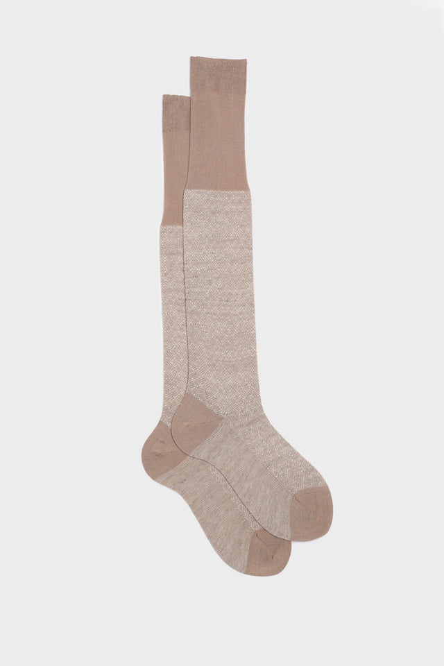 CALZA MATTIA. 75% COTONE 25% LINO, CLAY-IVORY.