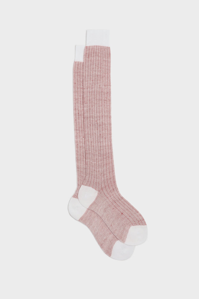 CALZA MICHELE. 75% COTONE 25% LINO, WHITE-RED.