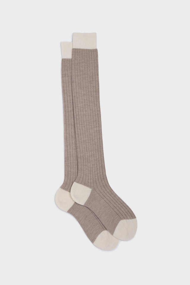 CALZA ELIA. LANA 90% NYLON 10%, BEIGE-IVORY.