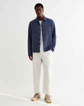 Breton And Ecru Geometric Grid Stitch Overshirt
