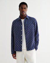 Breton And Ecru Geometric Grid Stitch Overshirt