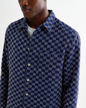 Breton And Ecru Geometric Grid Stitch Overshirt