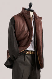 Leather Quilted Vest - Walnut Brown with Plaid Lining