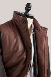 Leather Quilted Vest - Walnut Brown with Plaid Lining