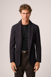Apollo Unstructured Blazer - Wool - Navy And Brown