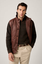 Leather Quilted Vest - Walnut Brown with Plaid Lining