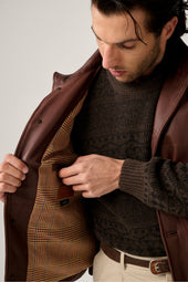 Leather Quilted Vest - Walnut Brown with Plaid Lining
