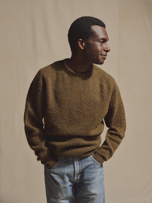 J.Press × Buck Mason Dark Olive Shaggy Dog Sweater