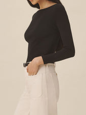 Black Surplus Rib Bateau Neck L/S