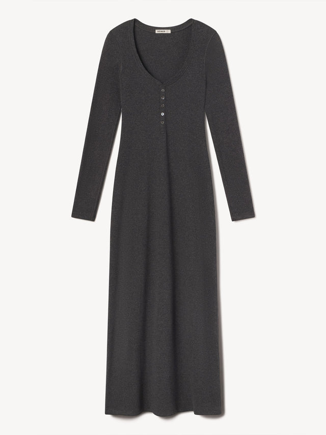 Dark Heather Grey Surplus Rib Scoop Henley Dress