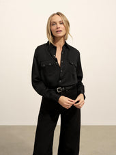 Black Duskdream Satin Western Shirt