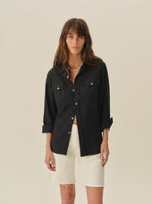 Dark Navy Draped Twill Cpo Shirt