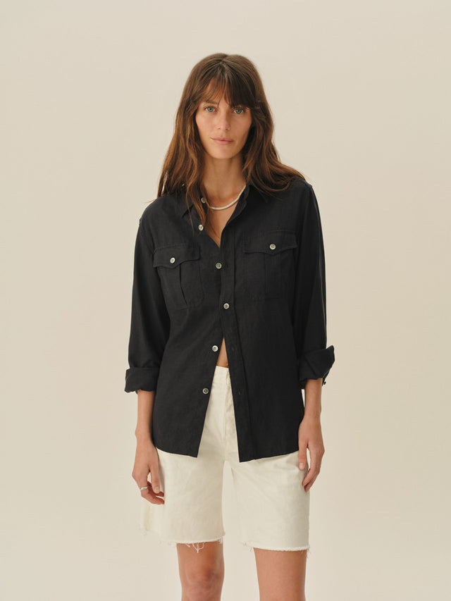 Dark Navy Draped Twill Cpo Shirt