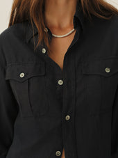 Dark Navy Draped Twill Cpo Shirt