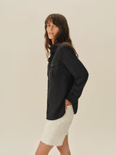 Dark Navy Draped Twill Cpo Shirt