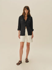 Dark Navy Draped Twill Cpo Shirt