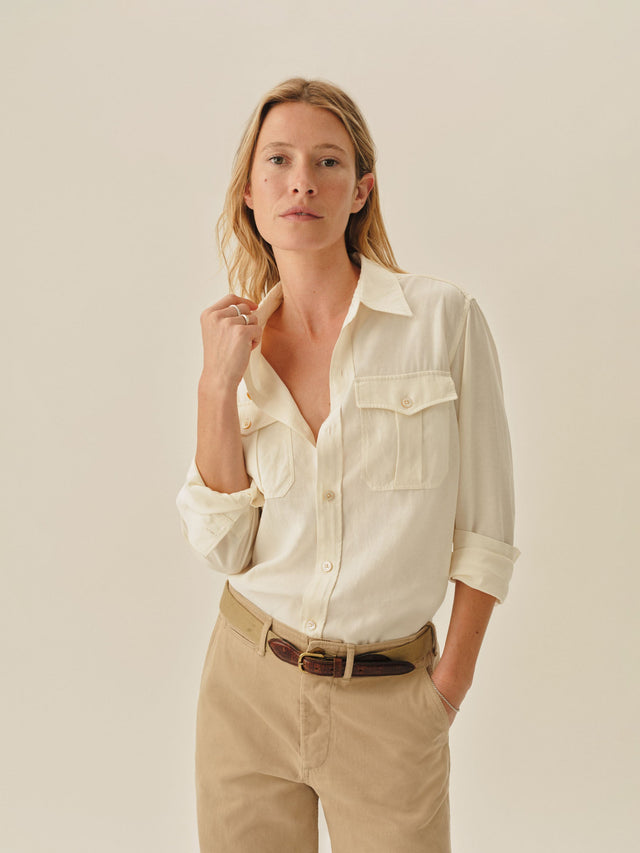 Ivory Draped Twill Cpo Shirt