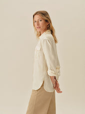 Ivory Draped Twill Cpo Shirt