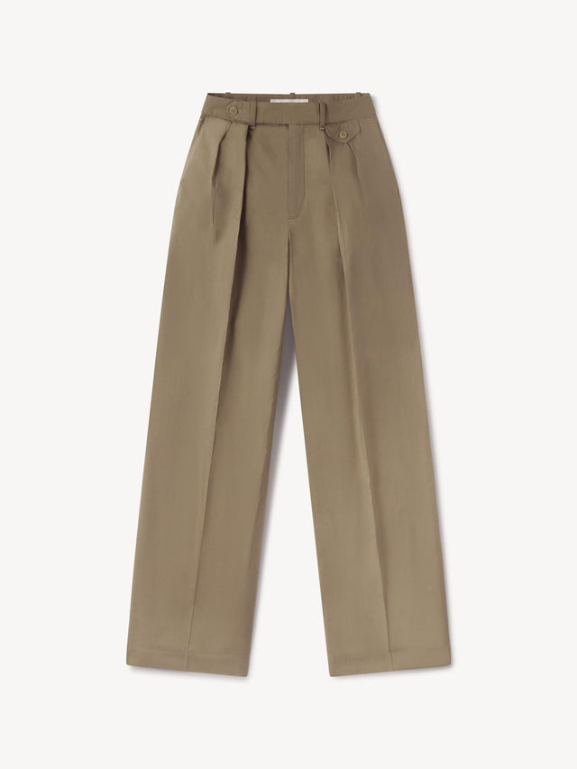 Washed Khaki Paperweight Poplin Pleated Trouser