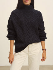 Dark Navy Highland Alpaca Cable Turtleneck