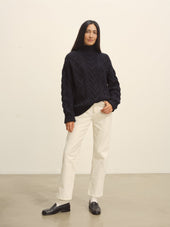 Dark Navy Highland Alpaca Cable Turtleneck