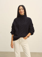 Dark Navy Highland Alpaca Cable Turtleneck