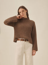Marled Chestnut Highland Alpaca Bolded Rib Turtleneck