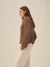 Marled Chestnut Highland Alpaca Bolded Rib Turtleneck